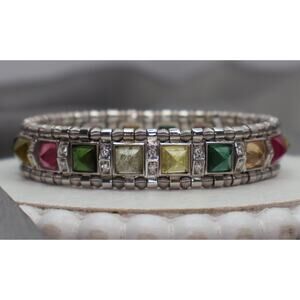 18k Citrine,Garnet,Tormaline,lolite & Diamond Expandable Bracelet 43.65G/6.5in